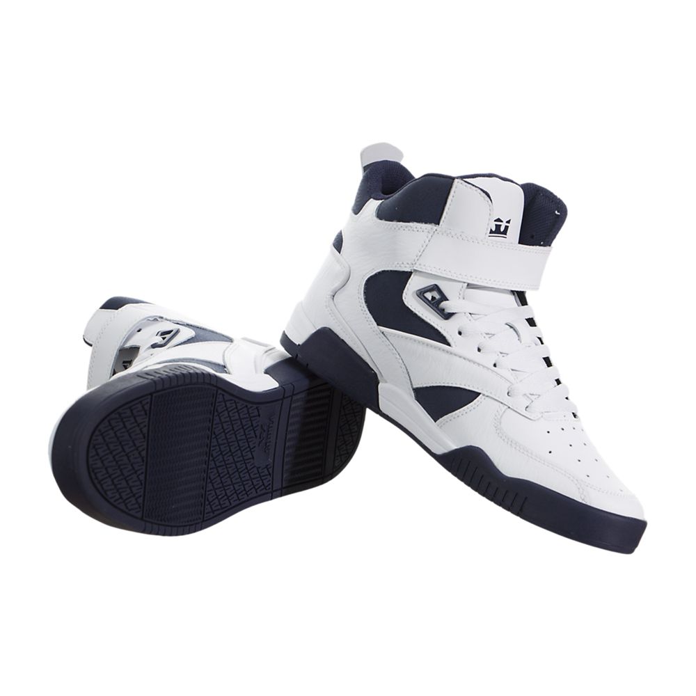 Baskets Montantes Supra Bleeker Blanche White/Navy-Navy Homme | WNC-35699311